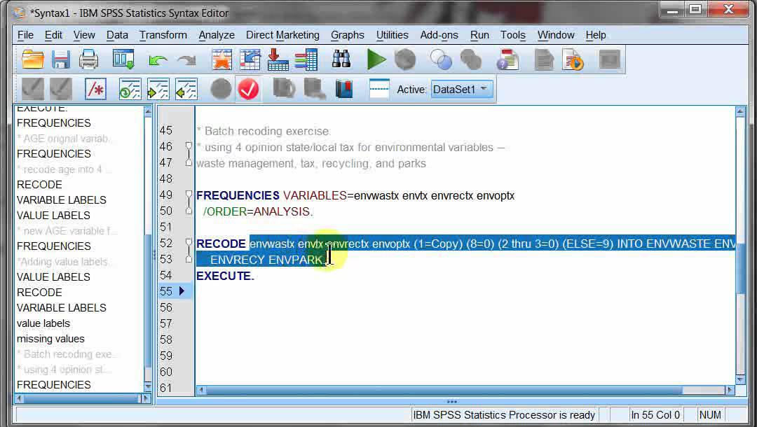 Batch recoding and batch value labels in SPSS