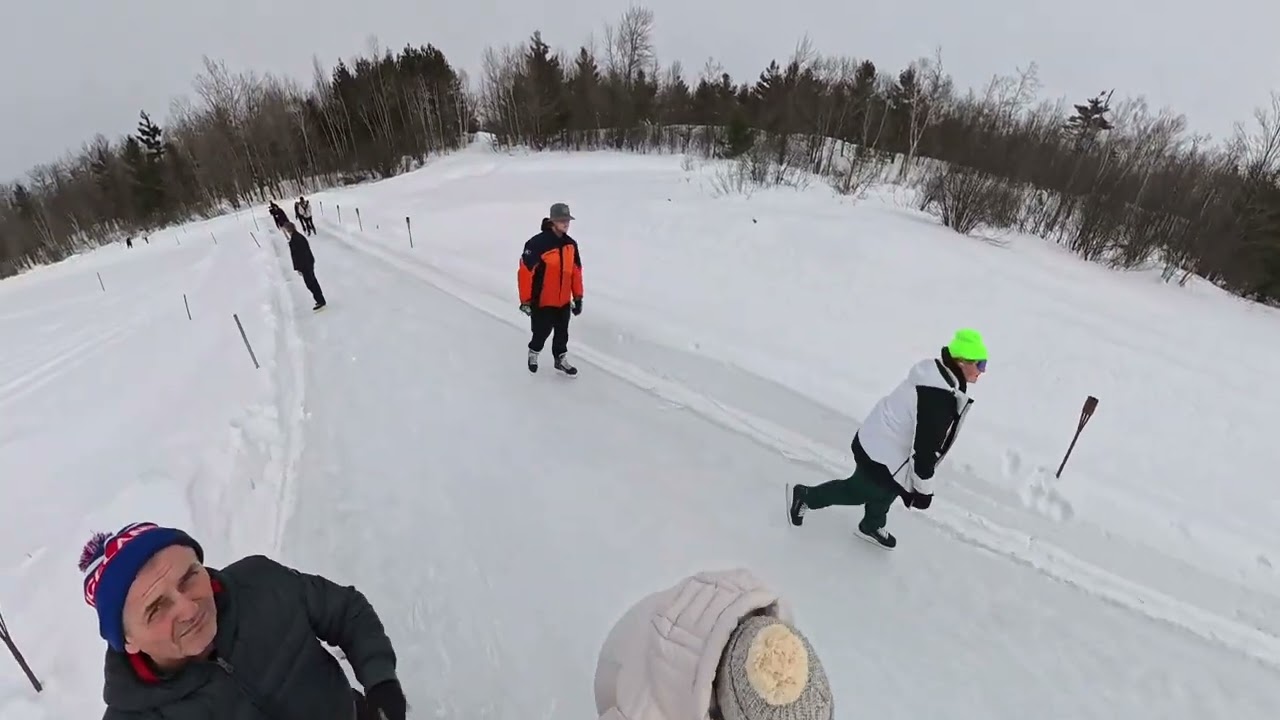 Skating on the ice trail at Johnston cranberry marsh / Cranberry farm ice trail