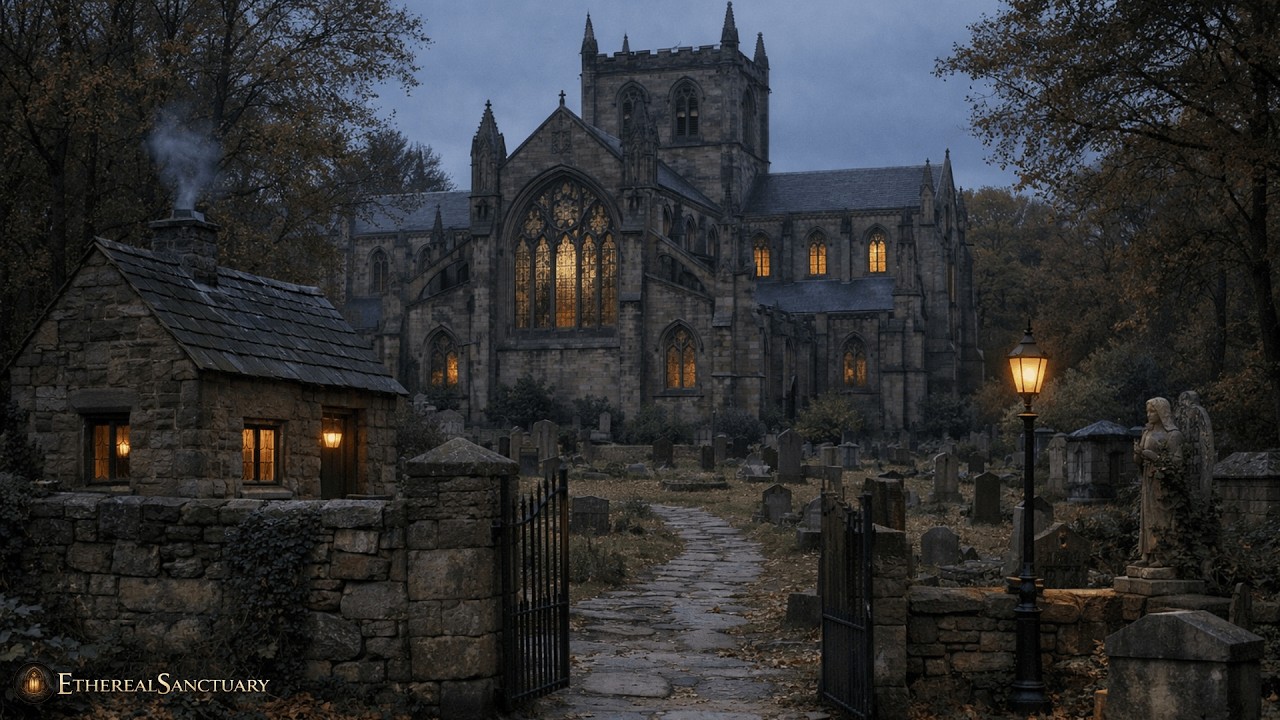 Forgotten Gothic Cathedral in Autumn Woodland | Relaxing dark ambience | 4 Hours | 4K