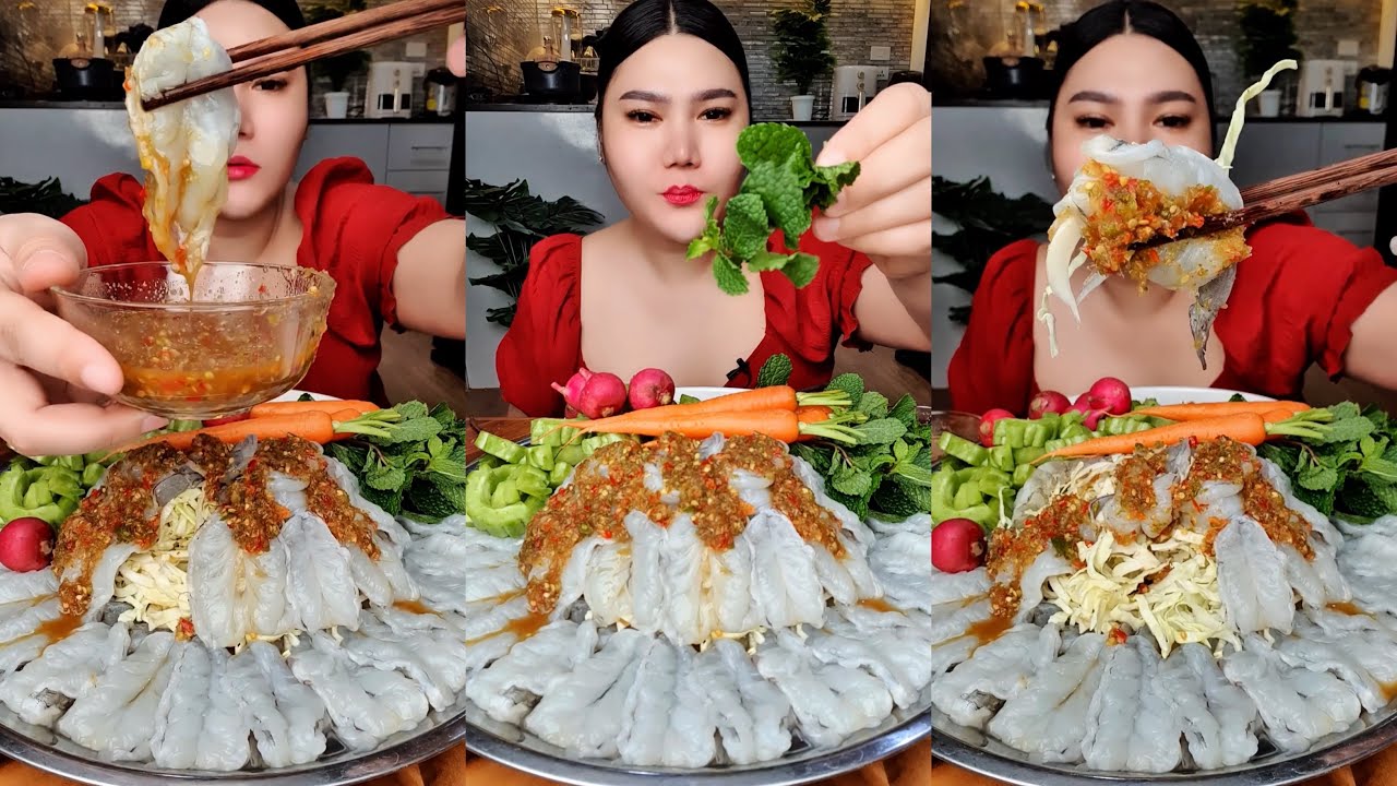 กุ้งแช่น้ำปลาตัวบิ๊กๆ น้ำจิ้มสูตรแซ่บ แกล้มผักสดๆกรอบๆ | ไอซ์ซี่ กินยั่ว