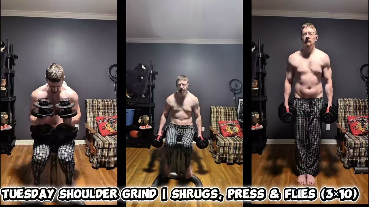 Wednesday Shoulder Builder | Shrugs, Press & Flies 3x10 #fitness #quickworkout #sweat #discipline 