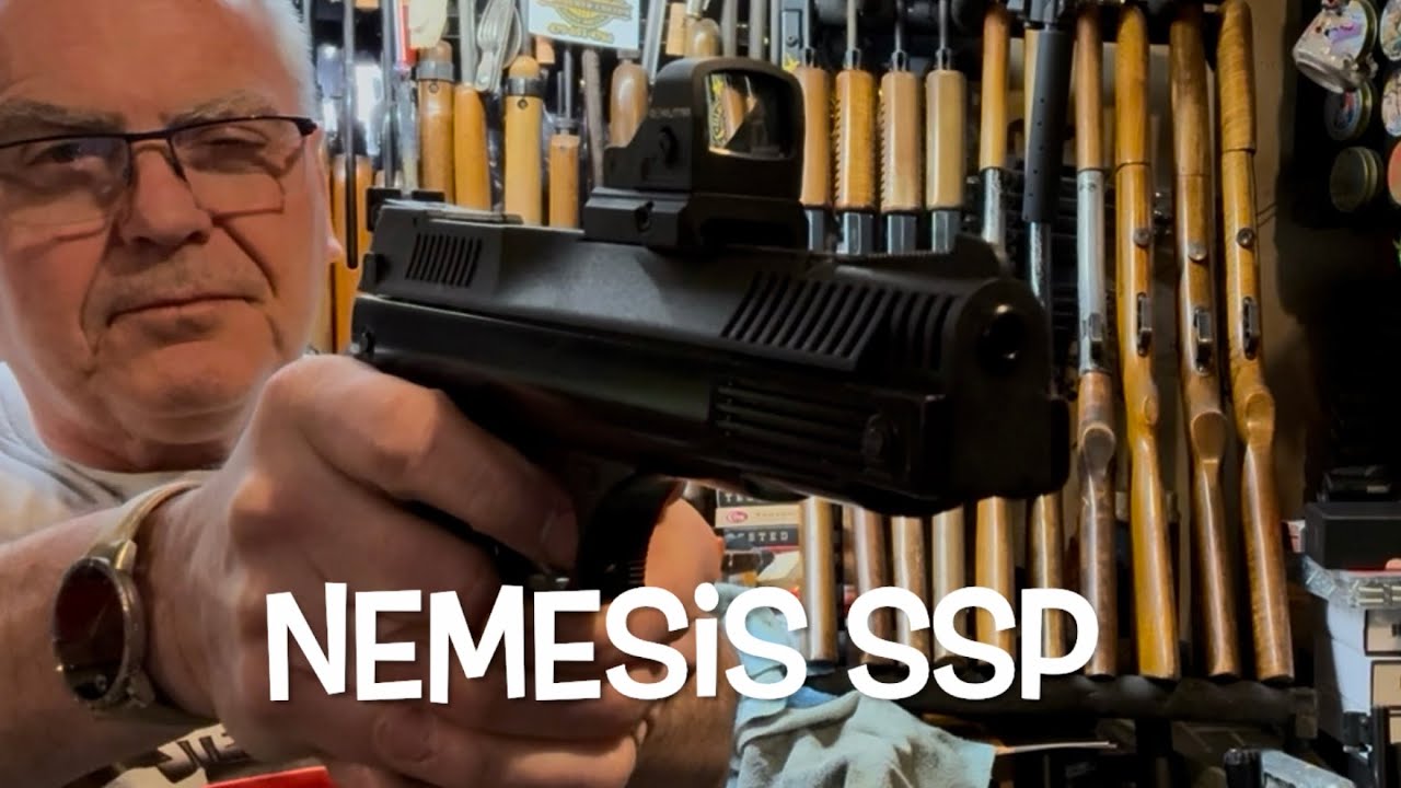 Пневматический пистолет Webley Nemesis с однотактным двигателем &mdash; стрельба по мишеням в гараже!