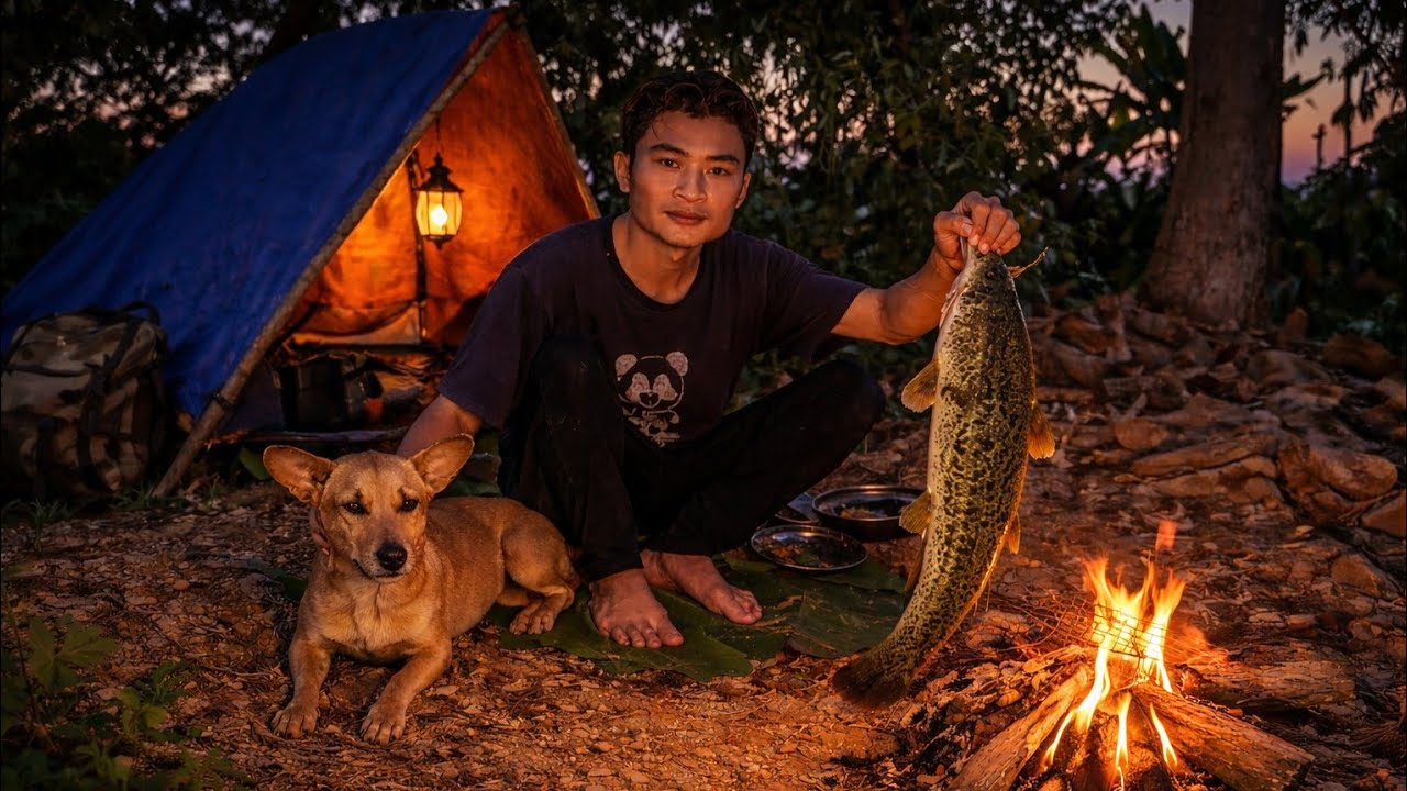 Caught my dinner in the wild  | Solo camping survival