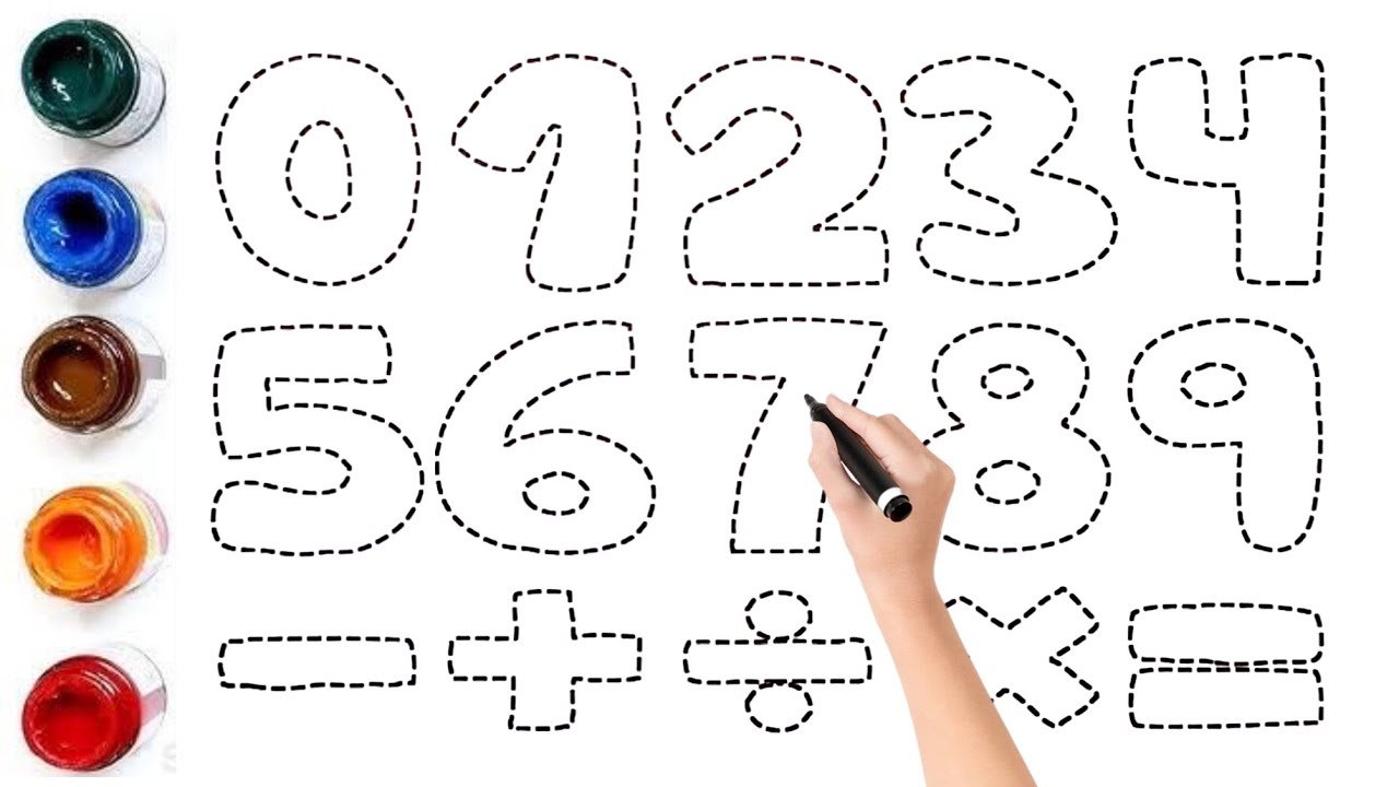 1234567890, Number & Math symbol Draw Paint for Kids, Easy Step by Step Drawing Tutorial For Kids 