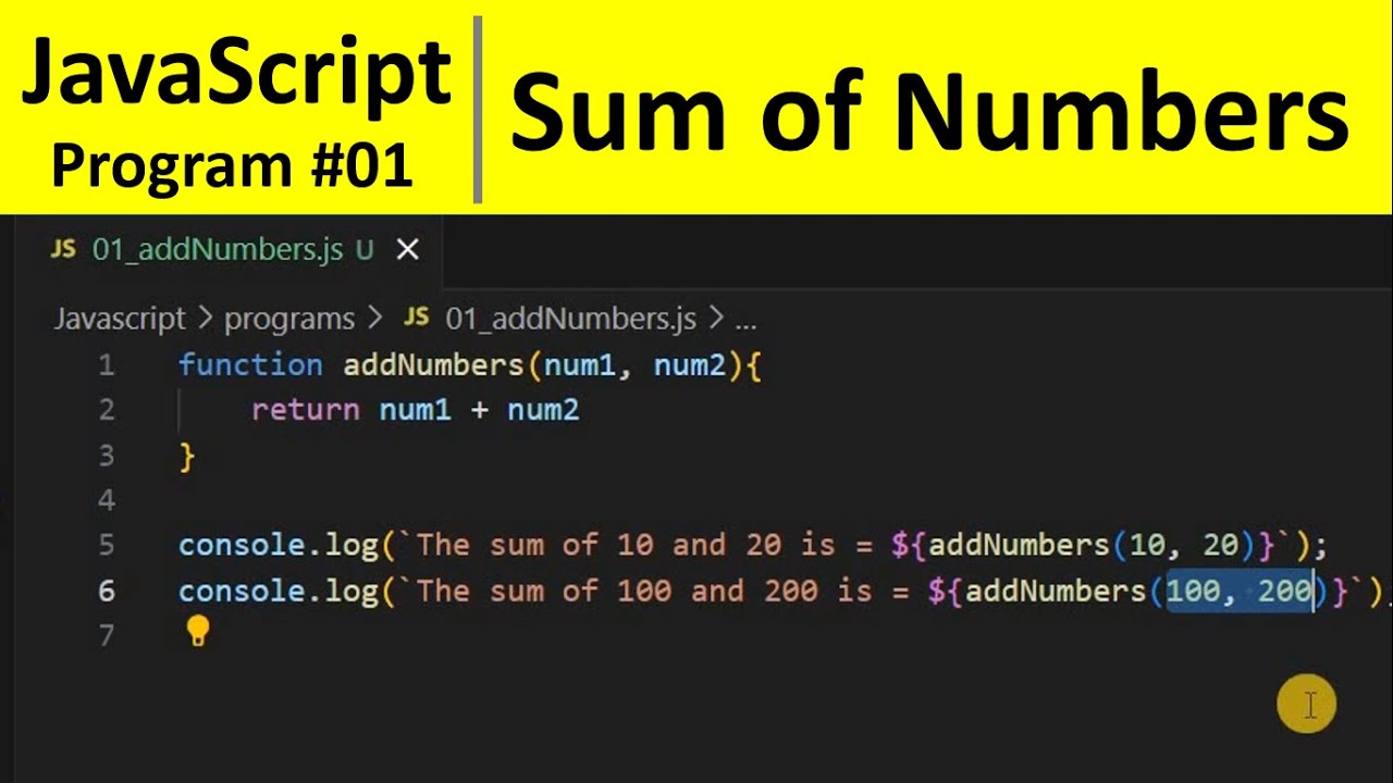 Программа JavaScript 1 — Как сложить два числа в JavaScript | Программирование для начинающих
