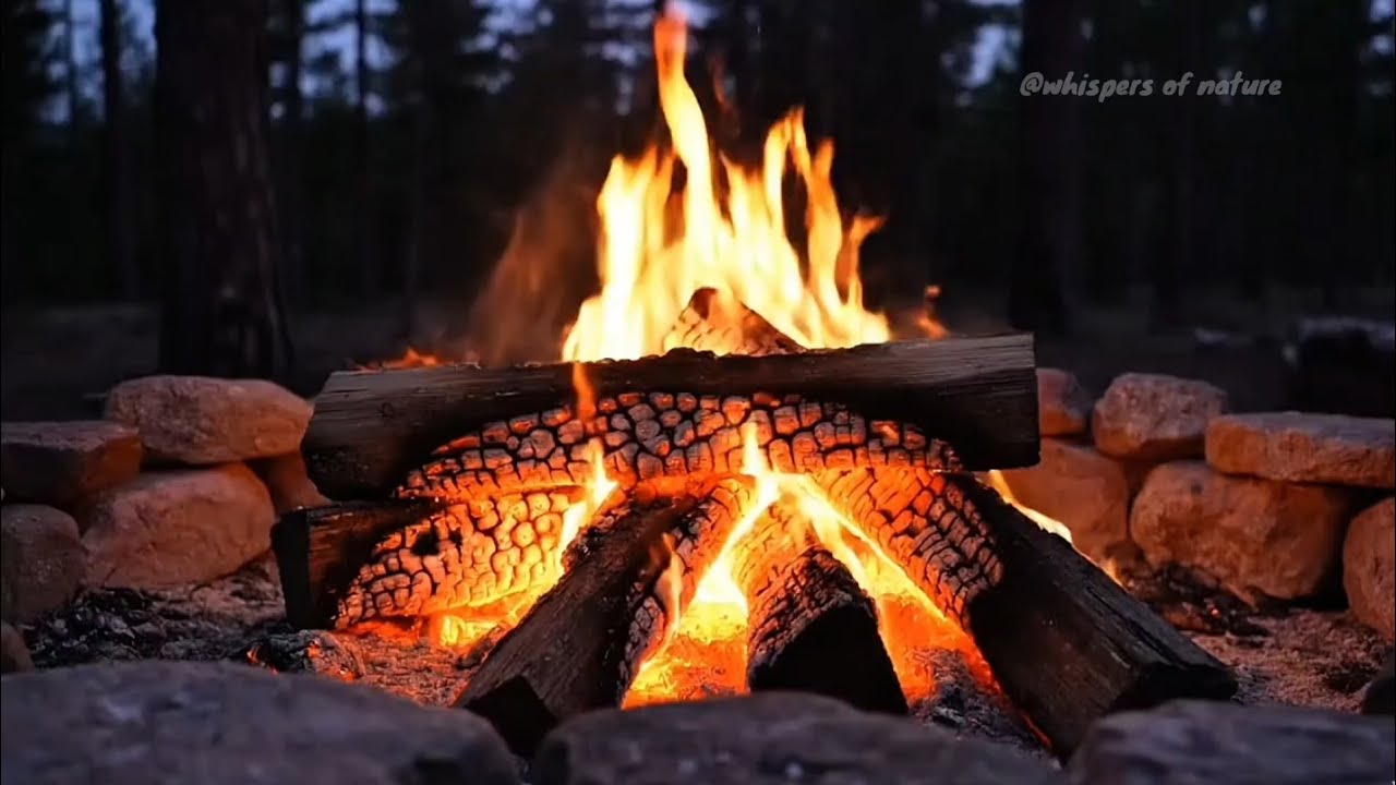 Calming Campfire ASMR | Soft Crackling Fire Sounds in Pine Forest at Night