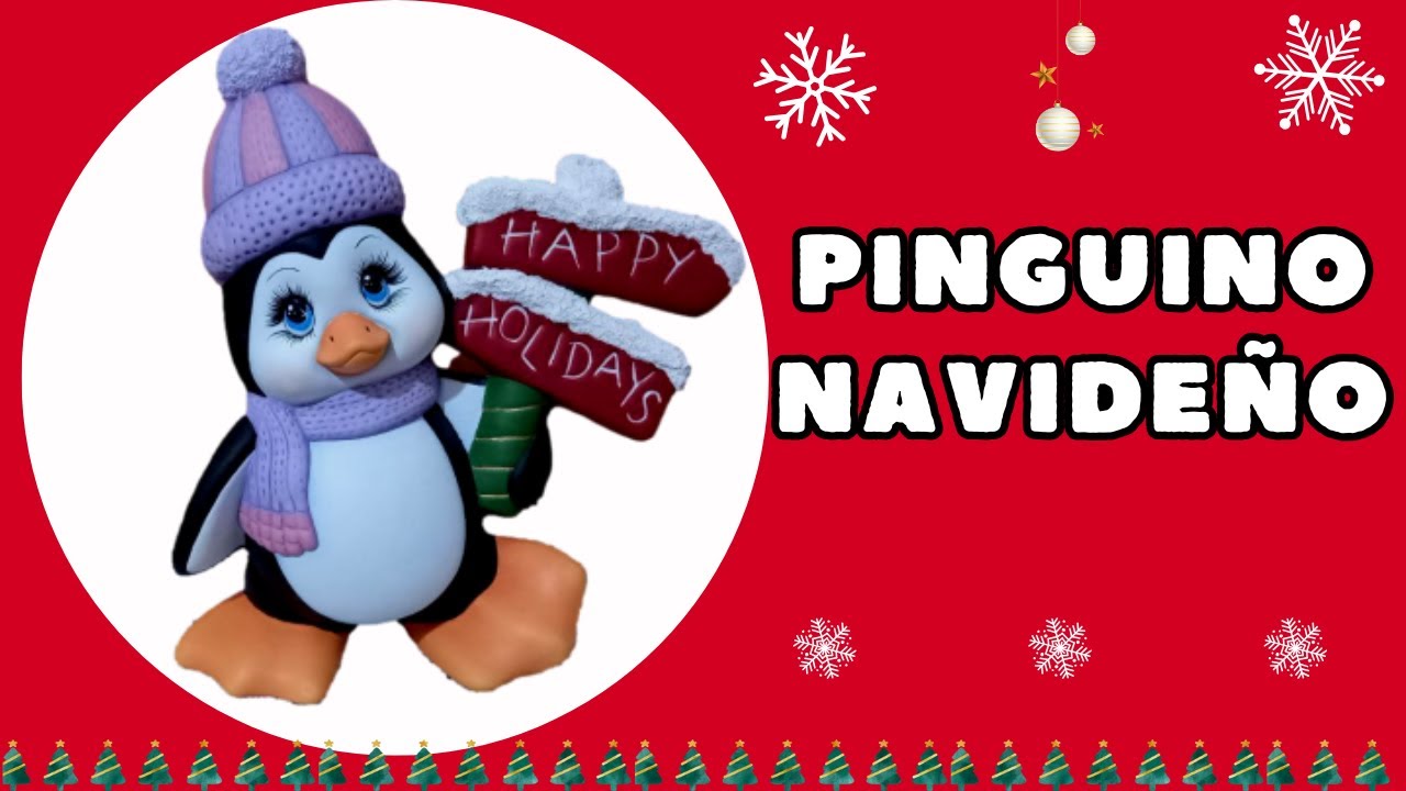 PINTA UN GRACIOSO PINGÜINO NAVIDEÑO