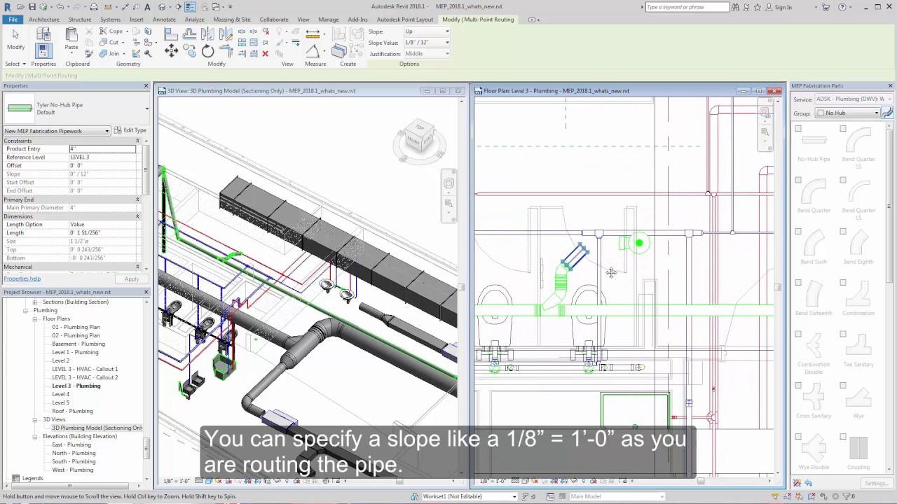 Revit 2018.1 New Feature - Sloped Pipe in Multipoint Routing