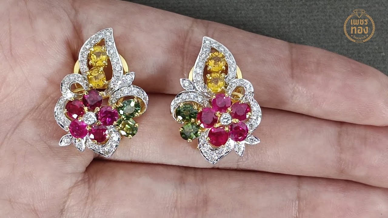 24/11/2567 กำไลหลอดเพชรแถวฝังสอด 1.05 CTS, ต่างหูพลอยสามสี ทองคำ75% เพชร 1.0 กะรัตมีใบ cert.