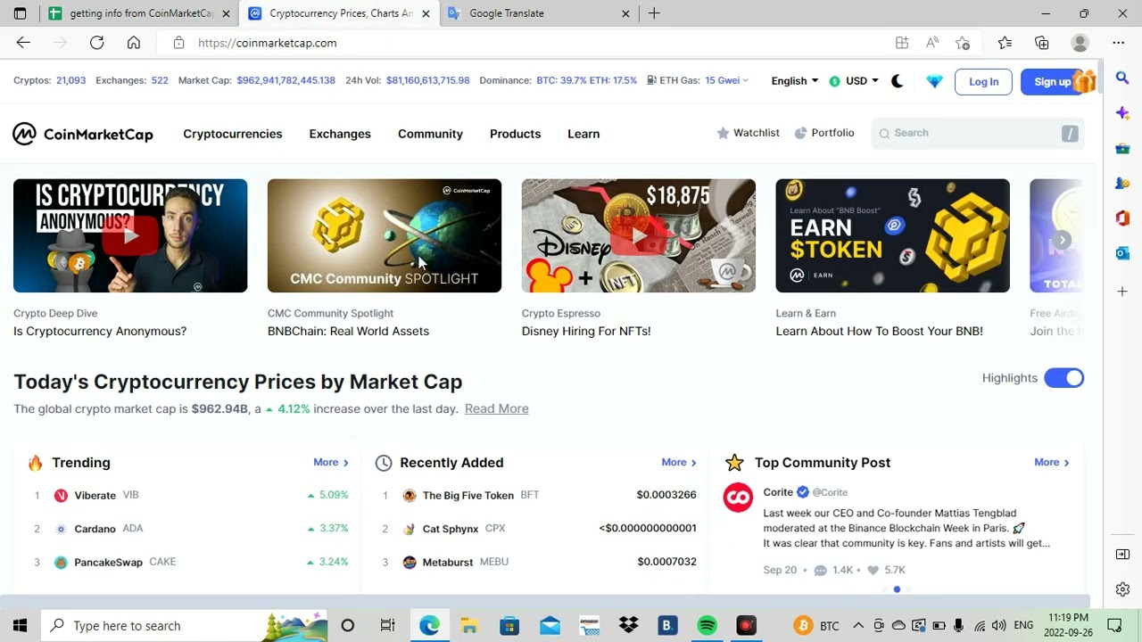 How to Get Data from Coinmarketcap into google sheets pt.1