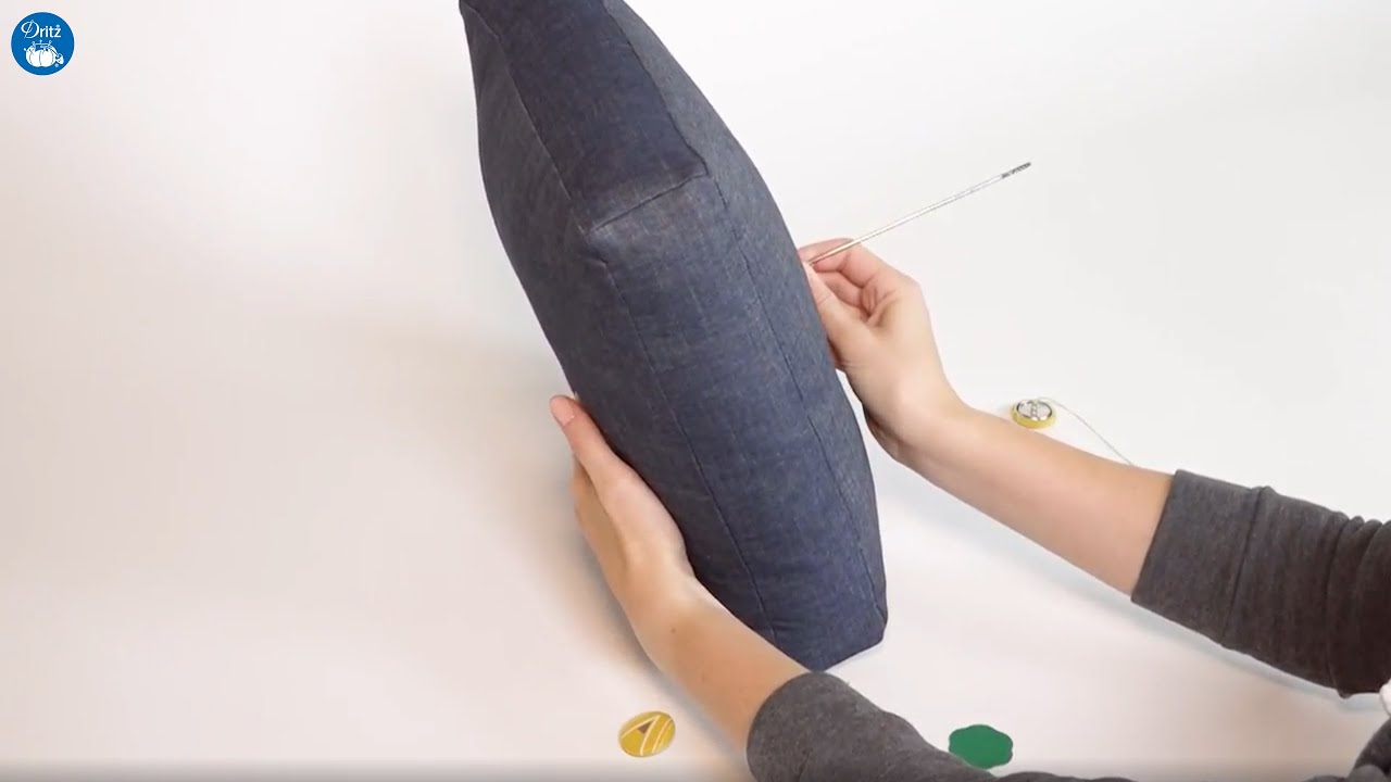 How to tuft a pillow using a Dritz Upholstery Needle, Covered Buttons and Waxed Button Thread