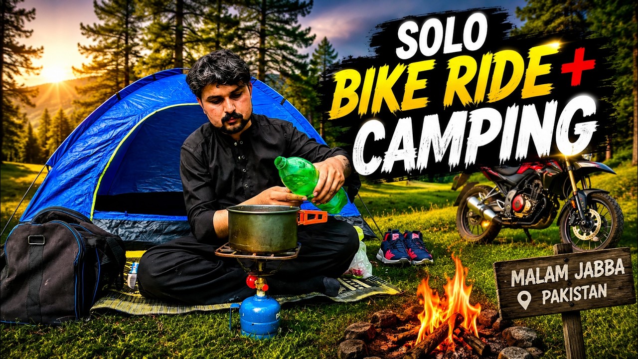 🏍️ Solo Bike Ride & Camping in Malam Jabba, Pakistan 🏕️ | Forest Cooking Adventure