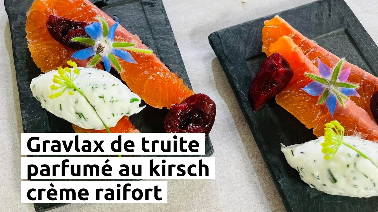Gravlax de truite parfumé au kirsch, crème raifort