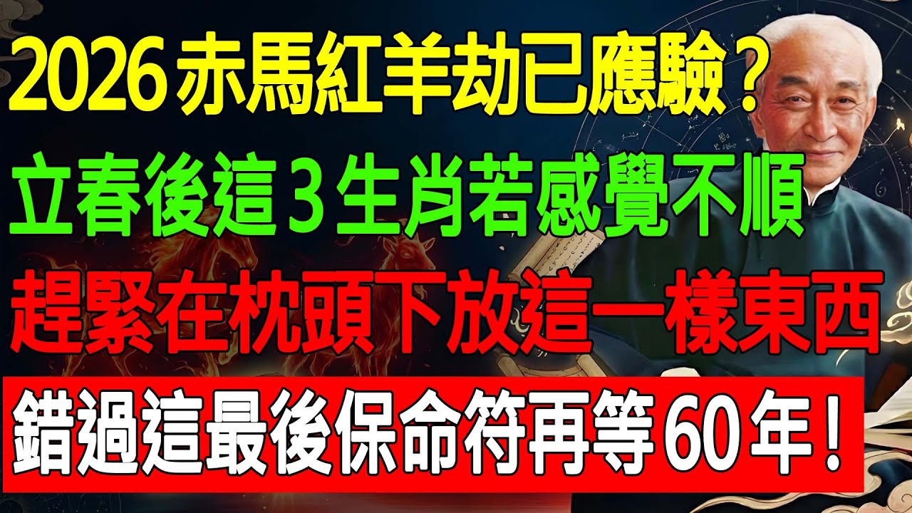 2026赤馬紅羊劫已應驗？立春後，這「3個生肖」若感覺不順，趕緊在枕頭下放「這一樣東西」！南懷瑾：這是最後的保命符，錯過再等60年！#2026赤馬紅羊劫 #南懷瑾 #易經智慧 #2026運勢