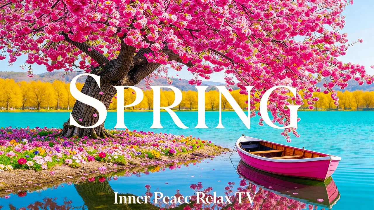 Beautiful Spring Flowers 4K 🌸 Cherry Blossom Peak Bloom with Relaxing Piano Guitar for Stress Relief