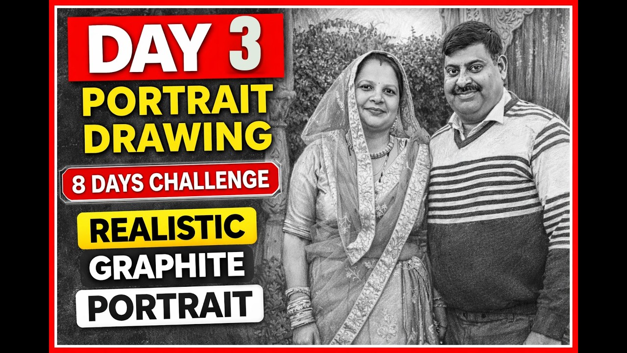 Day 3 – Realistic Portrait Drawing with Graphite on A3 | 8 Days Live Challenge