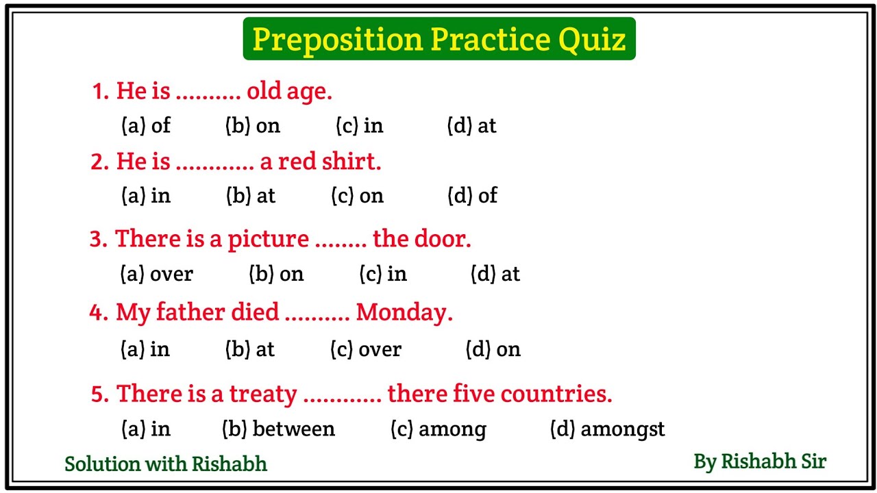 Preposition objective questions | Preposition in english grammar | Prepositions practice exercises