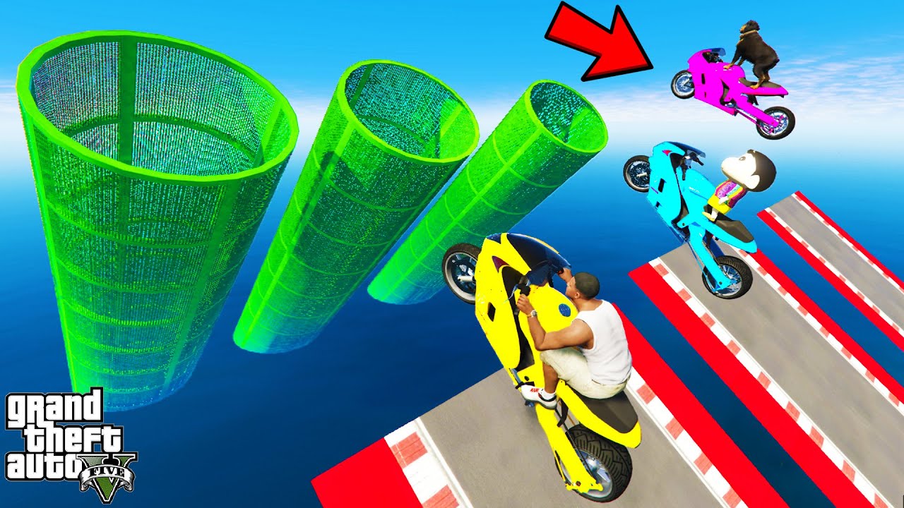 FRANKLIN TRIED IMPOSSIBLE LONGEST TUBE TUNNEL JUMP PARKOUR RAMP CHALLENGE GTA 5 | SHINCHAN and CHOP