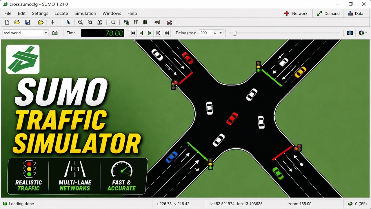 SUMO Traffic Simulator Часть 1.2. Создание простой сети: добавление автомобилей и перекрёстков