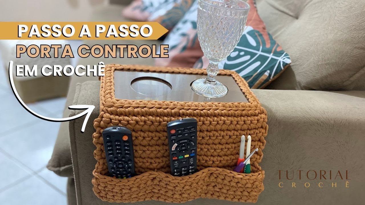 Porta controle de sof&aacute; em CROCH&Ecirc; com fio de malha - Tutorial iniciantes