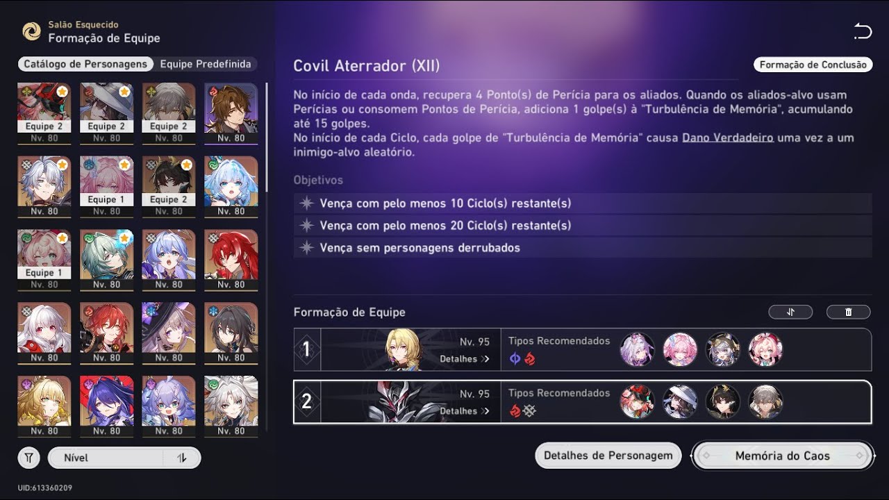 Castorice e Rappa no estágio 12 do memória do caos- Honkai star rail