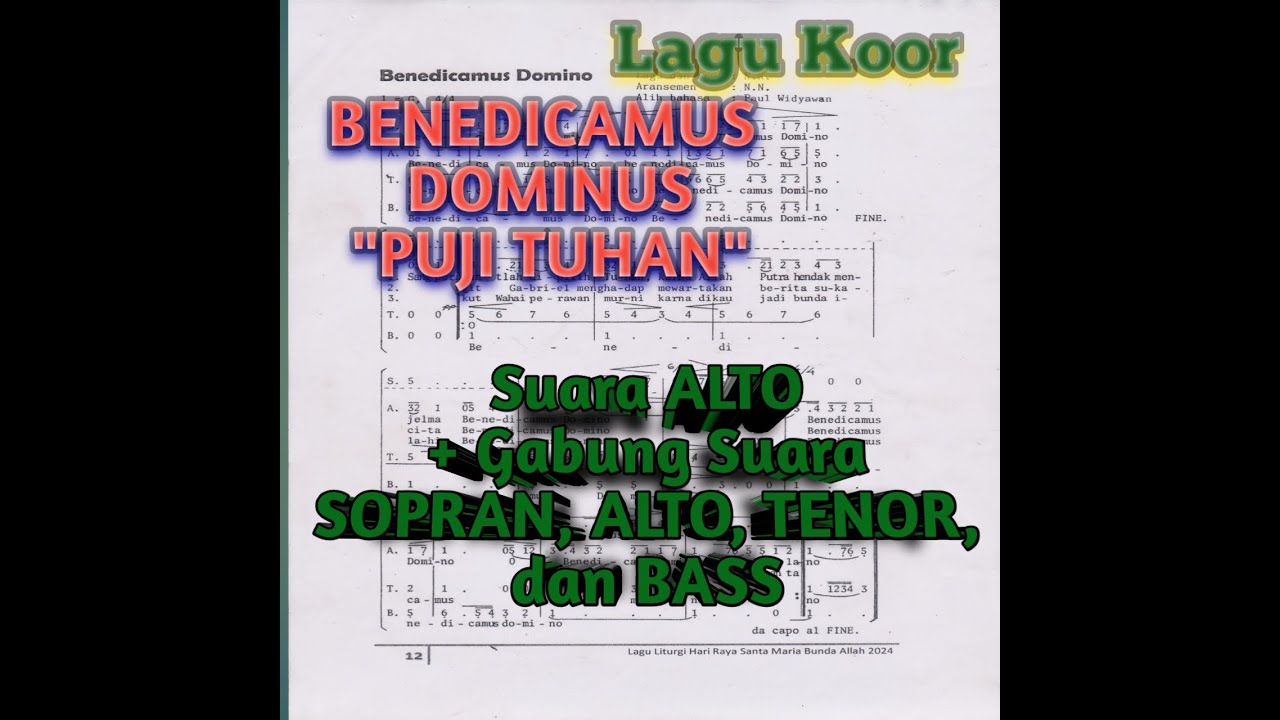 Latihan Suara ALTO + Perpaduan SATB #lagukoor BENEDICAMUS DOMINO