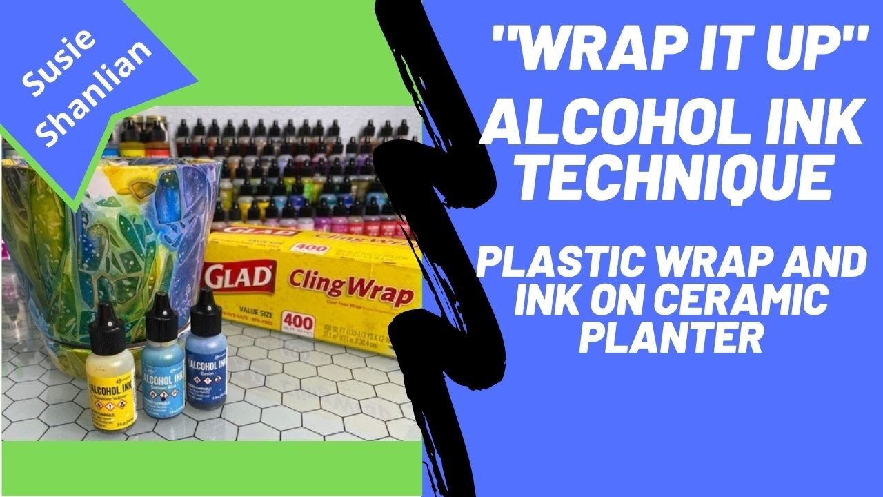 WRAP IT UP - AMAZING Alcohol Ink Technique with Plastic Wrap & Ink on Ceramic Planter