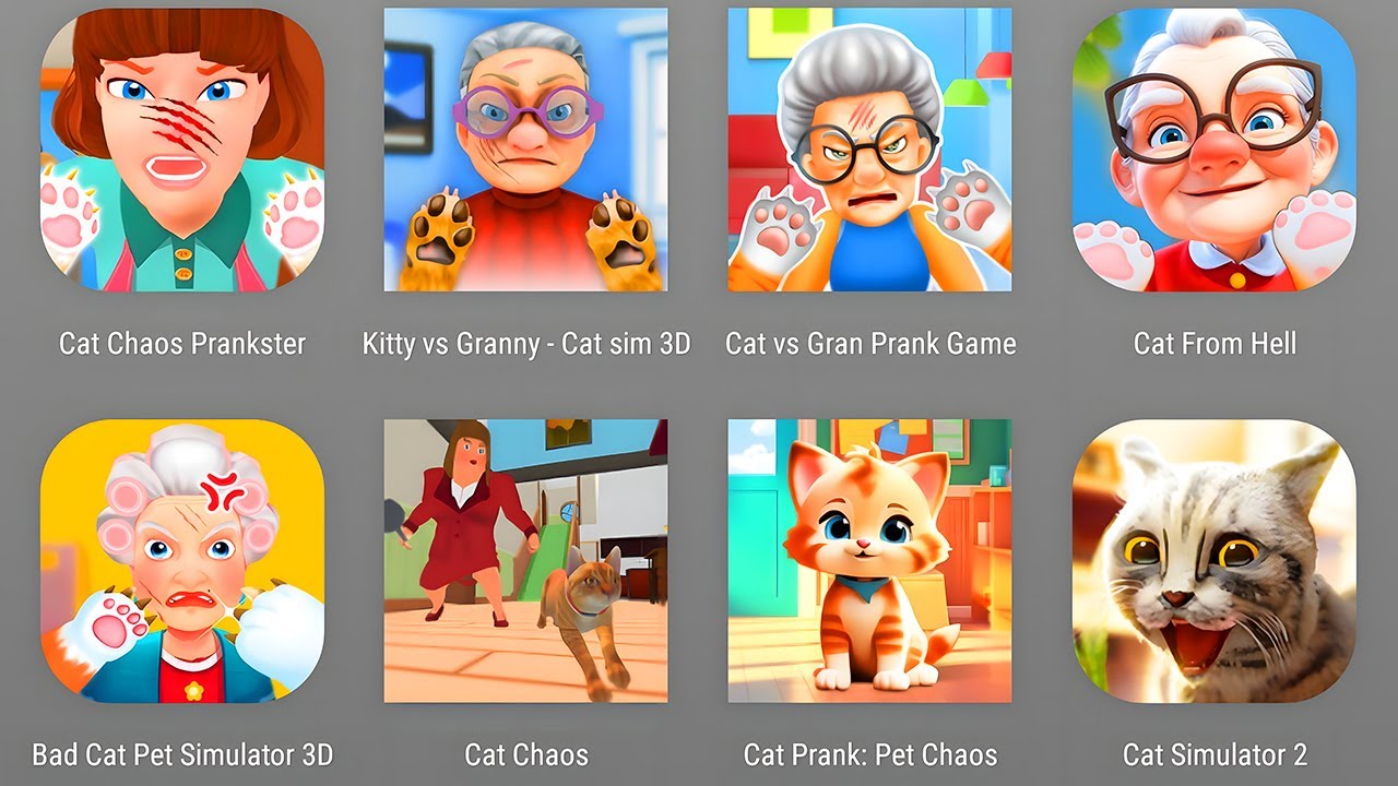 Cat Games: Cat Chaos Prankster,Kitty VS Granny,Cat VS Gran Prank,Cat From Hell,Bad Cat Pet,Cat Sim 2