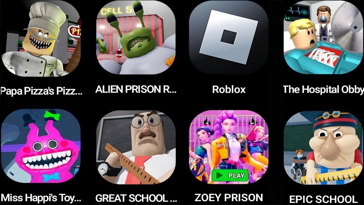 ROBLOX,PAPA PIZZA'S,MR YUMMY’S SWEET FACTORY.SAJA BOYS ESCAPE 2.67'S PRISON RUN.TRASH MONSTER CITY.