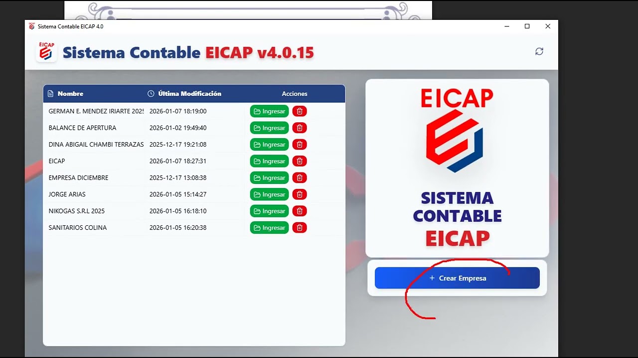 Creamos la empresa en el sistema contable EICAP V4