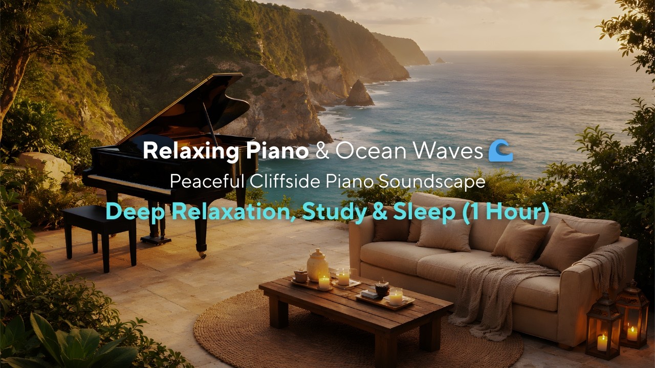Relaxing Piano & Ocean Waves 🌊 Peaceful Cliffside Piano for Deep Relaxation, Study & Sleep (1 Hour)