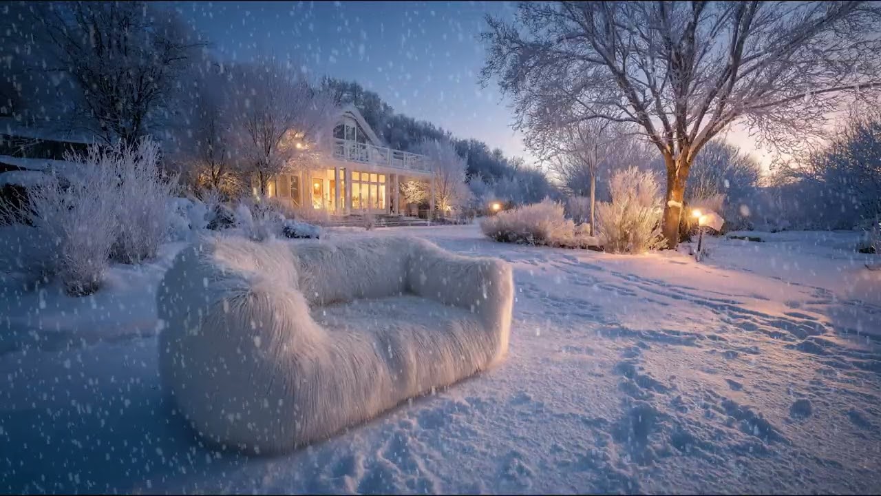 Snowy Winter View from a Cozy Sofa with Relaxing Piano Sounds for Sleep and Reduce Stressful