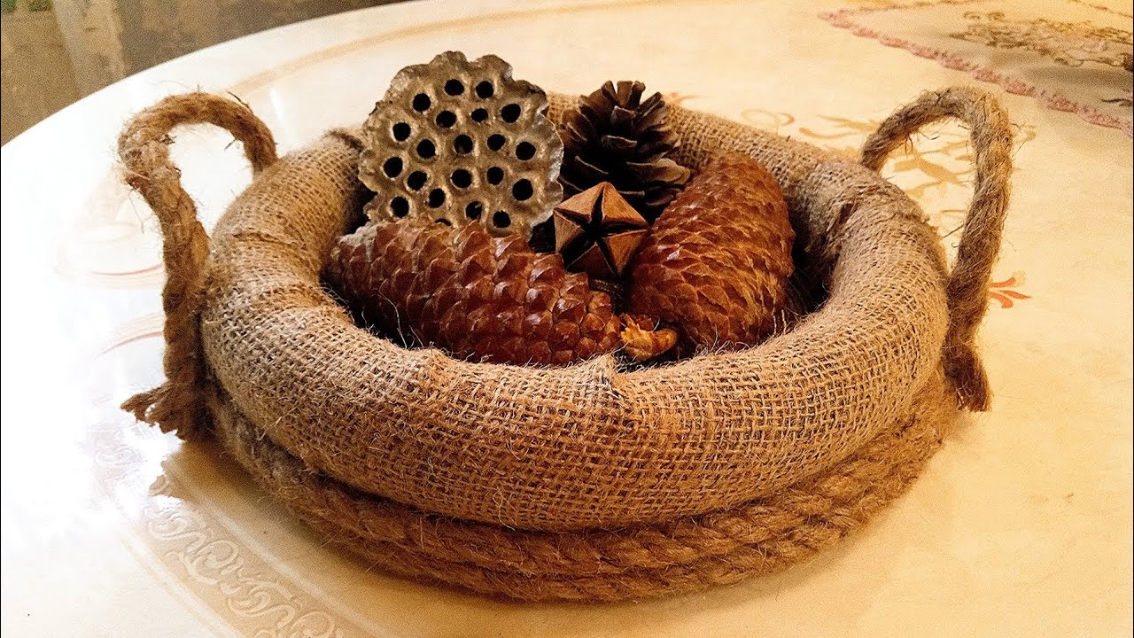 Корзинка своими руками из джута, картона и мешковины. Поделки. jute crafts