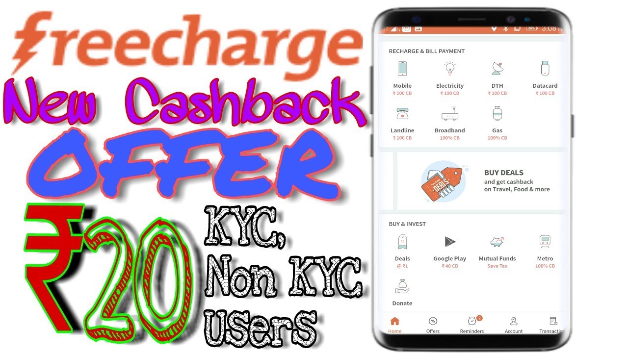 FreeCharge New Promocode Instant cash back for All KYC and Non KYC users