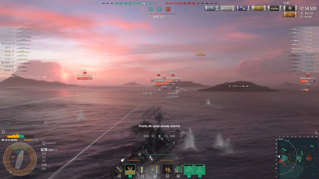 World of warships random battle gameplay with LE HARVE