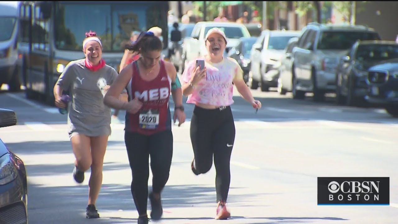 Virtual Boston Marathon Runners Cross Finish Line On Boylston Street