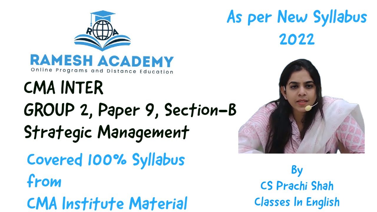 CMA Inter Group 2 | Paper 9| Strategic Management classes in English By CS Prachi Shah