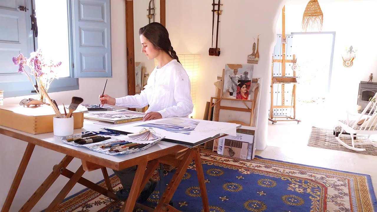 Ilustración en acuarela paso a paso | Vida lenta, arte y música en el estudio. 🖌🎨