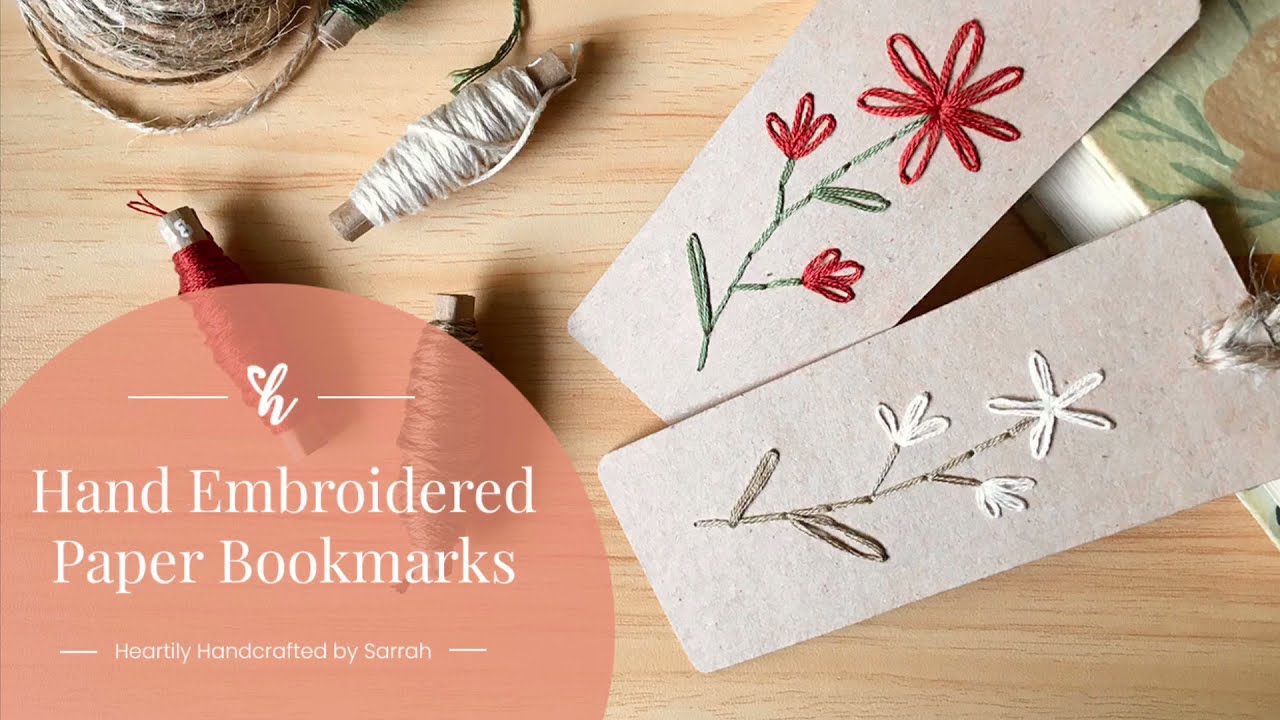 Hand Embroidered Kraft Paper Bookmark