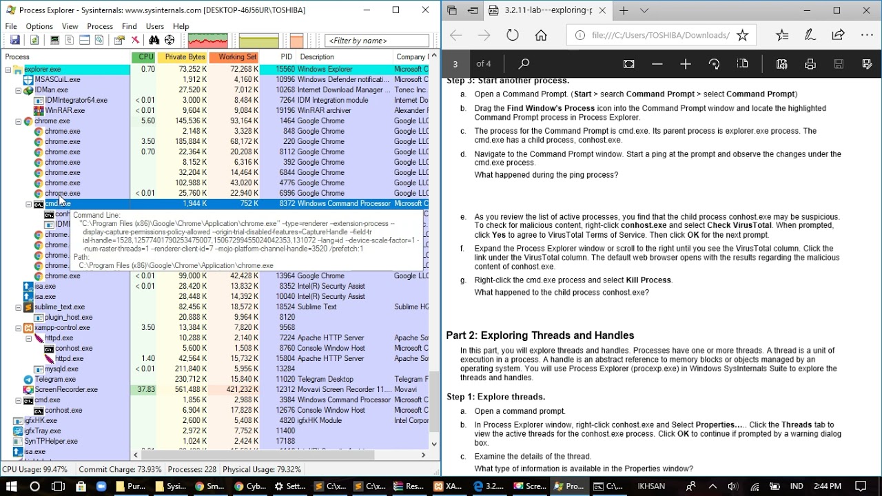 Lab 3.2.11 - Exploring Processes, Threads, Handles, and Windows Registry