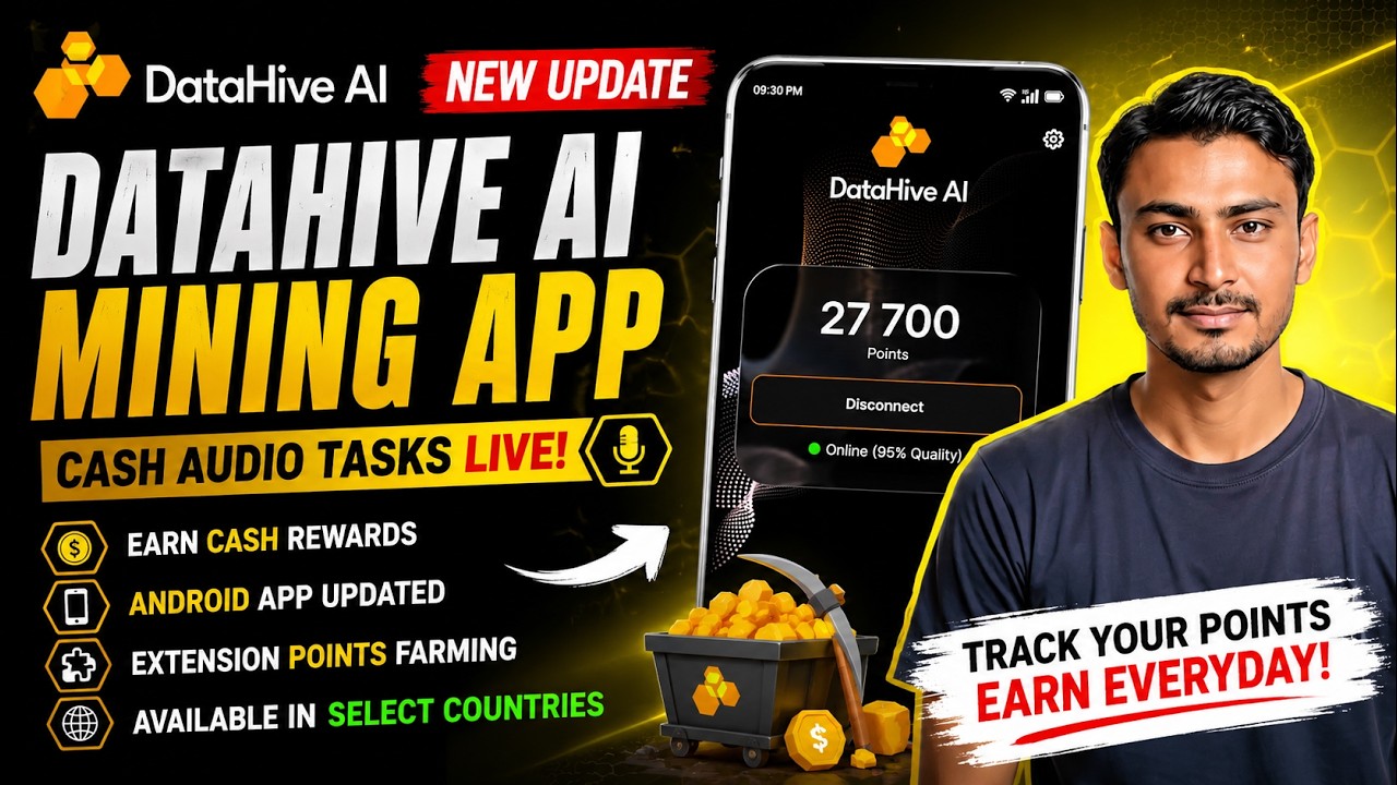 DataHive AI Mining App New Update 2026 | Cash Audio Tasks Live 🔥 Android App + Extension Farming