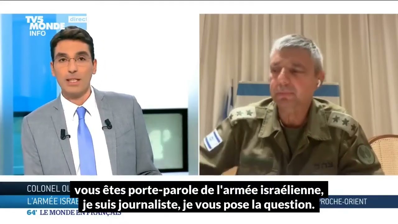 Mohamed Kaci de TV5 qui atomise le porte parole de l'arm&eacute;e coloniale d'Isra&euml;l (fin magique)