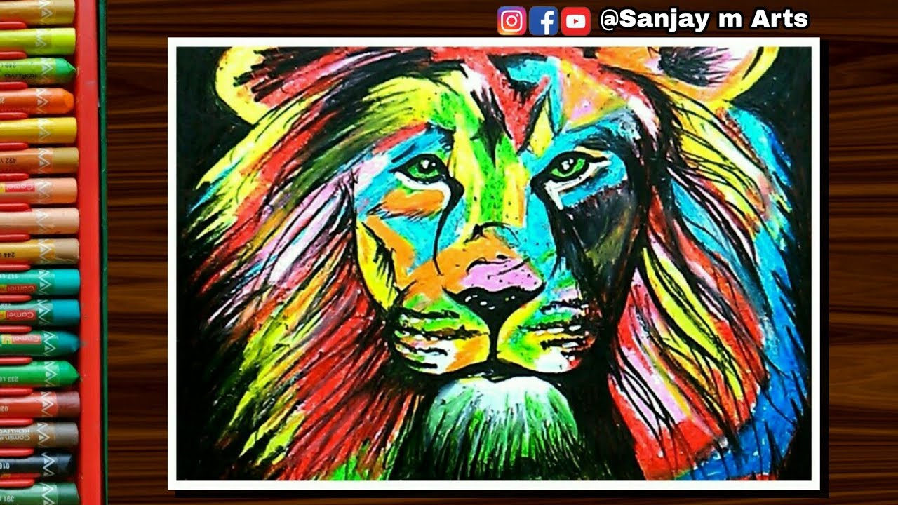 Lion abstract drawing with oil pastels step by step very easy tutorial for beginners