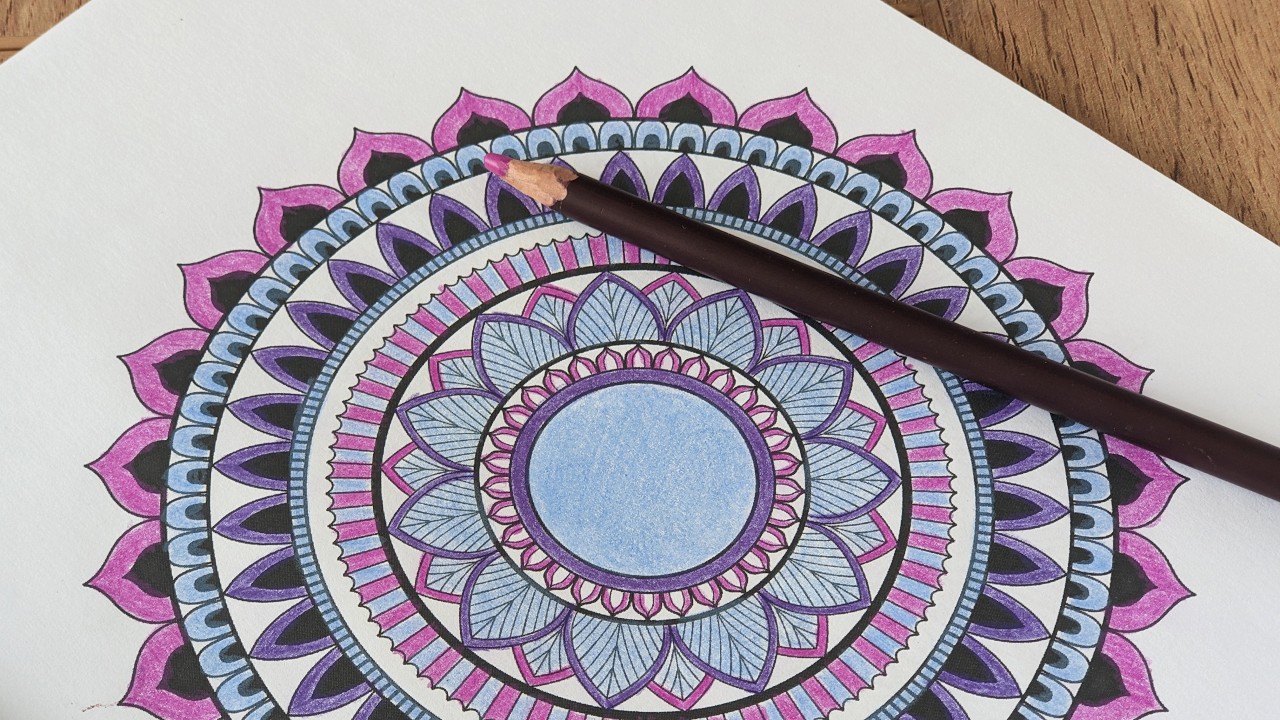 Color With Me (ASMR): How to Color a Mandala from Adult Coloring Book Using 3 Pencils
