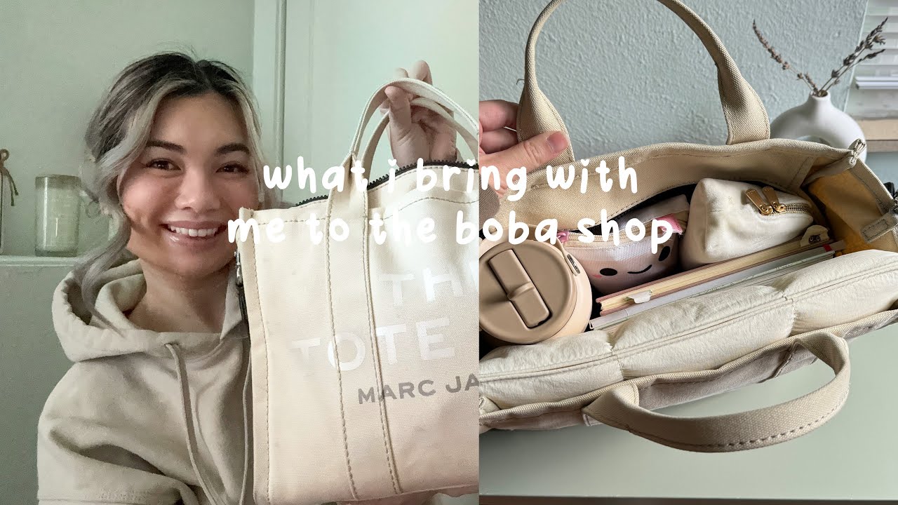 what's in my tote for a productive boba shop work day 👩🏻‍💻🧋
