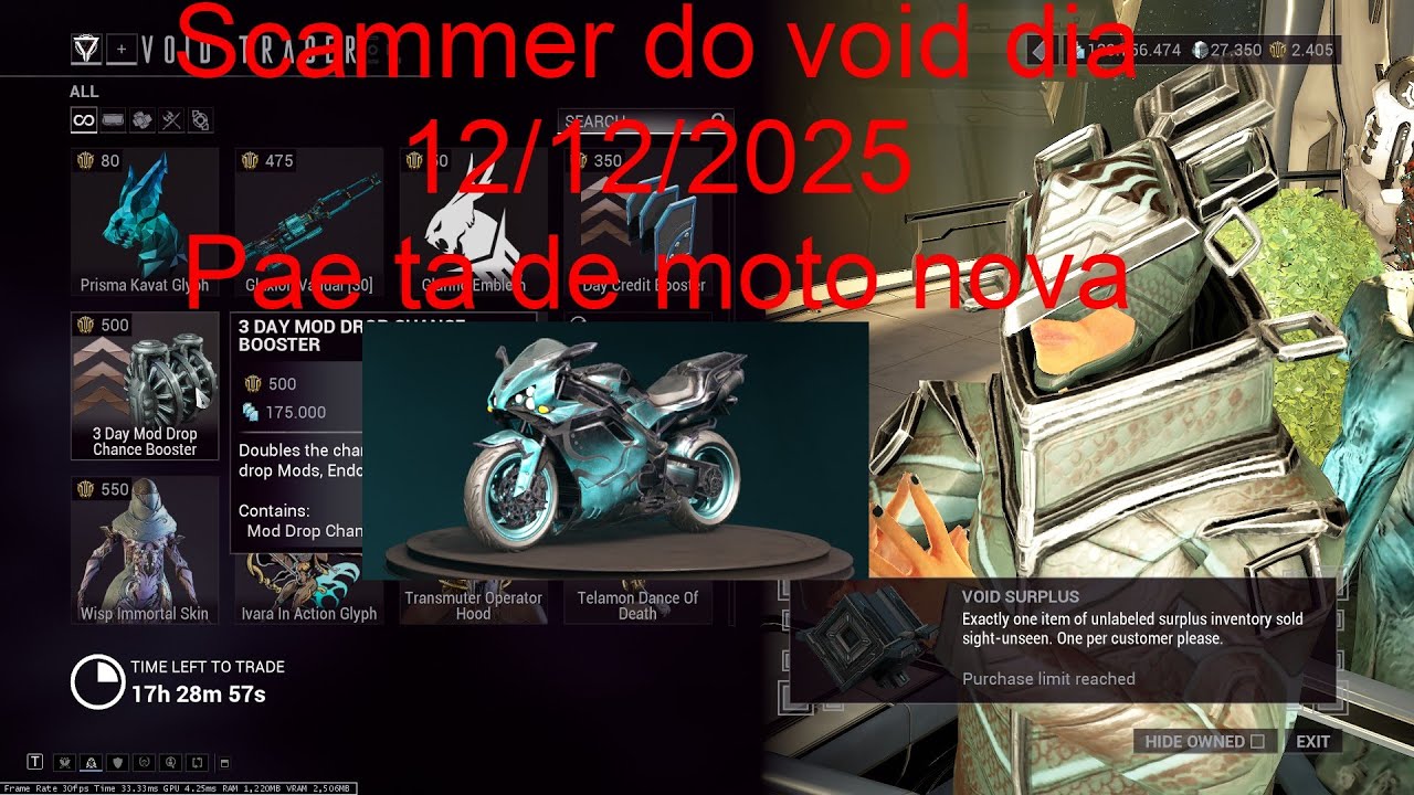 Warframe Scammer do void dia 12/12/25 Comprei uma moto nova vambora