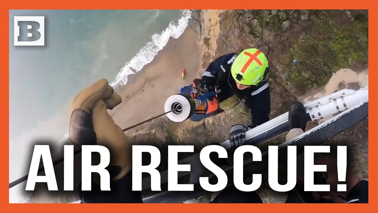 Air Rescue! Helicopter Rescues Man Clinging to Cliff Near San Francisco