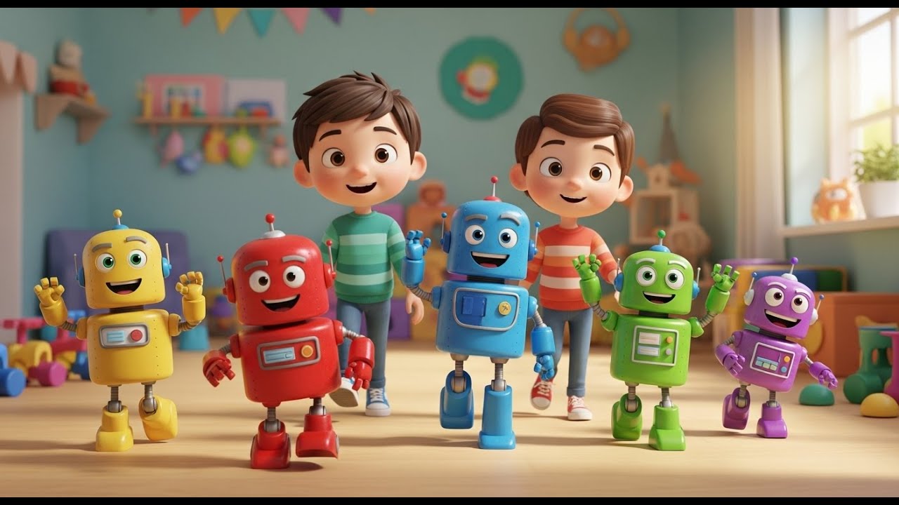 Cinco Pequenos Robôs de Brinquedo Marcham, Marcham | Canção de Robô e Ritmo para Crianças