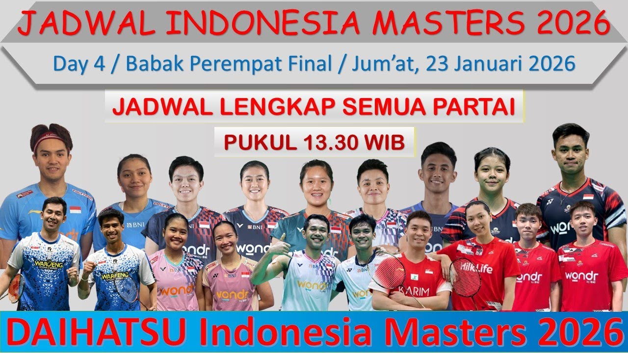 Jadwal Perempat Final Indonesia Masters 2026 Hari Ini │ Day 4 │ 10 Wakil Indonesia di Babak 8 Besar