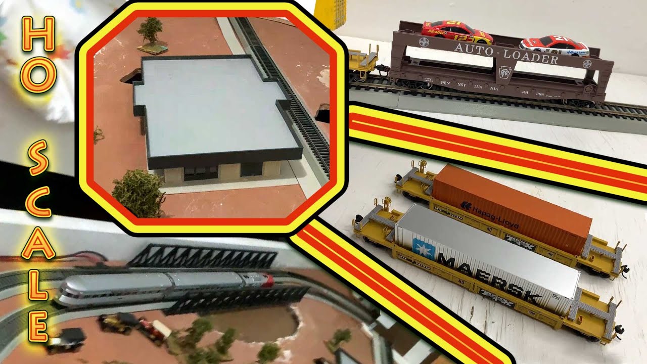 40' Well Cars, Low Profile Train Station, Car Transporter and Super Chief Passenger Cars - HO Scale!